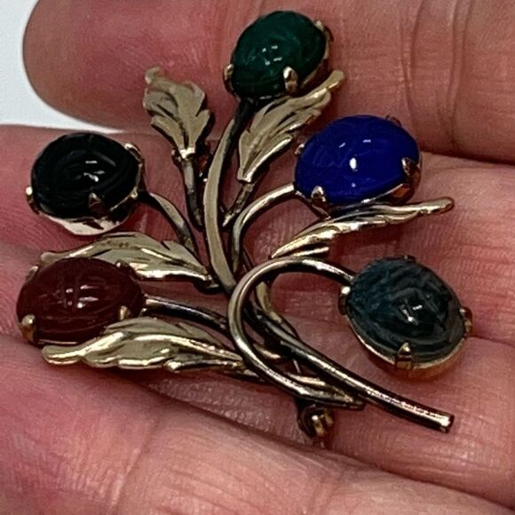 Vintage Binder Brothers 12KT GF Brooch Floral Leaf Scarab Pin  Signed BB - Picture 1 of 8